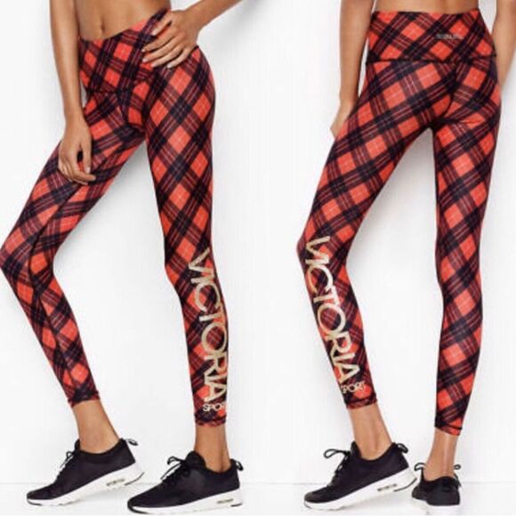 Victoria's Secret‎ Pink Red Plaid Athletic Leggings Workout Yoga Pants XL - Picture 1 of 5